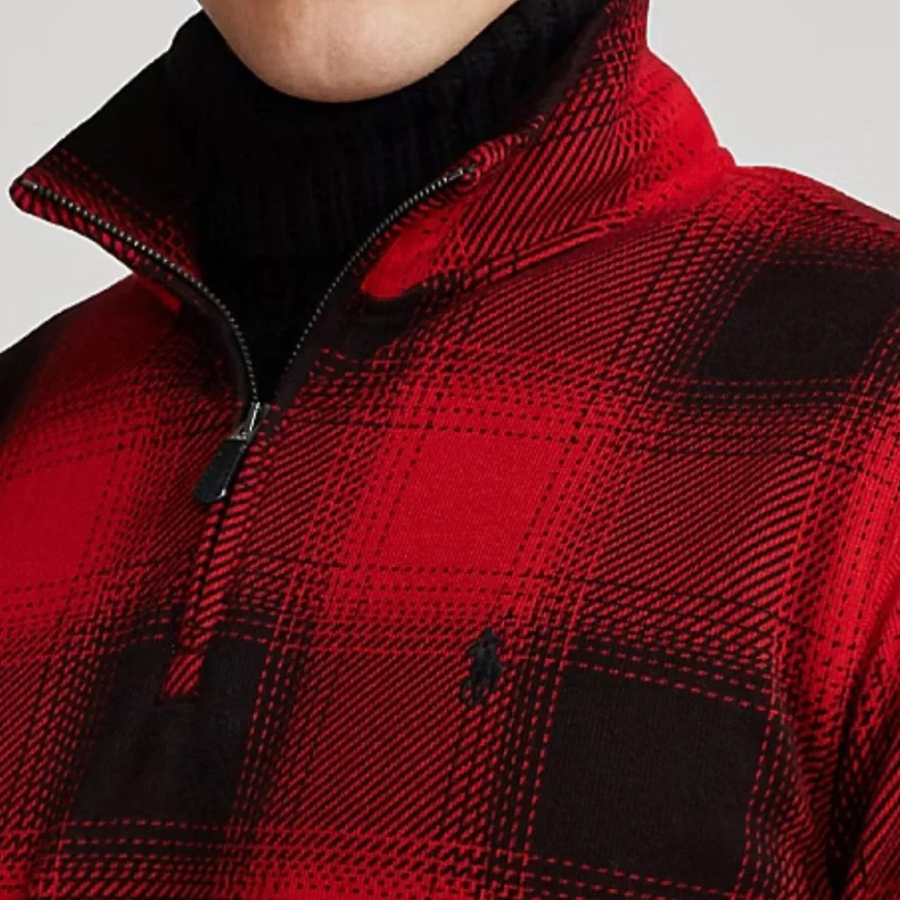 Polo Ralph Lauren Buffalo Check Estate Rib Pullover for Men's Long Sleeve Size L